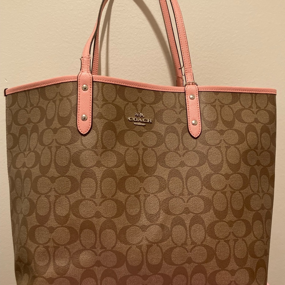 Coach Reversible Brown and Pink Monogram City Tote Bag